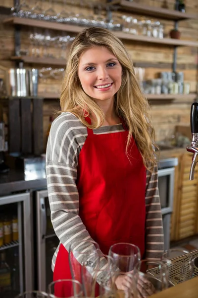 Barista femenina en el mostrador en la cafetería —  Fotos de Stock