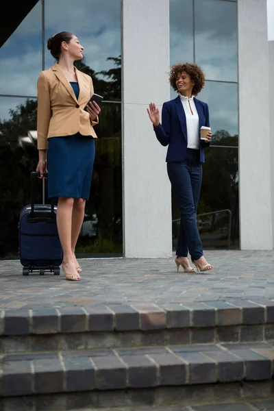 Portrait of two businesswomen interacting with each other — Stock Photo, Image