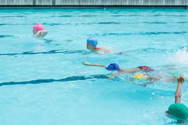 Kinderen zwemmen in zwembad — Stockfoto