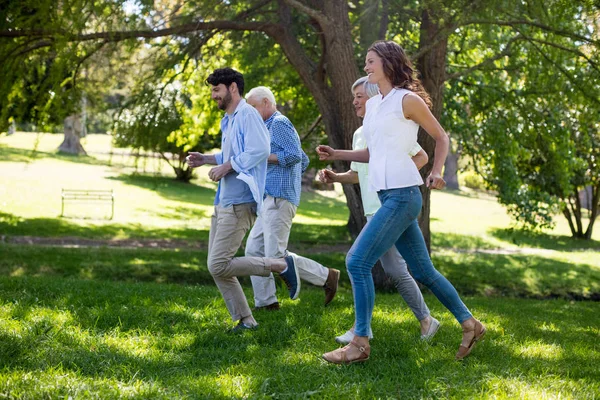 Familjen kör i parken — Stockfoto