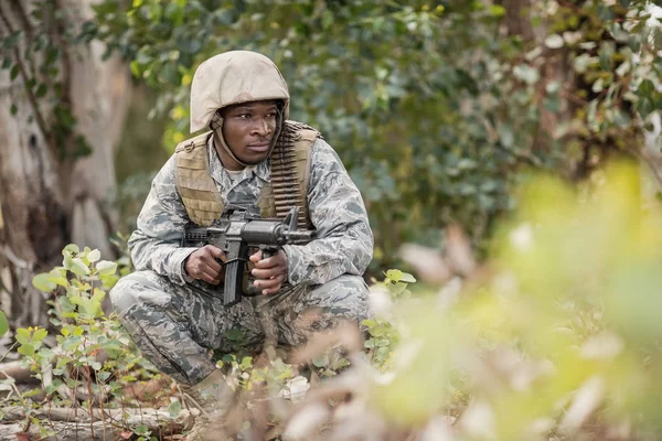 Military soldier guarding with a rifle — Stock Photo, Image