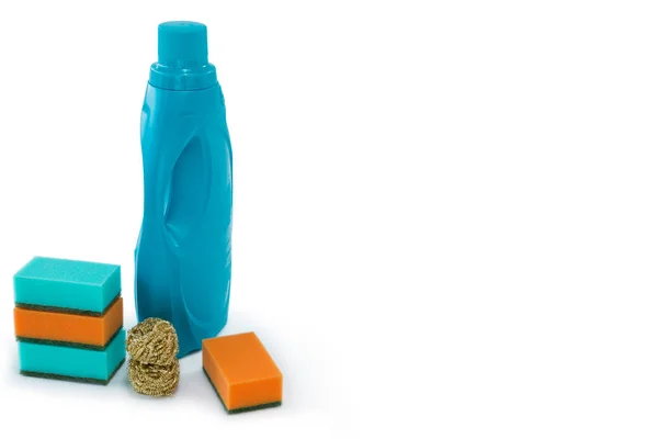 Bottle with cleaning sponges — Stock Photo, Image