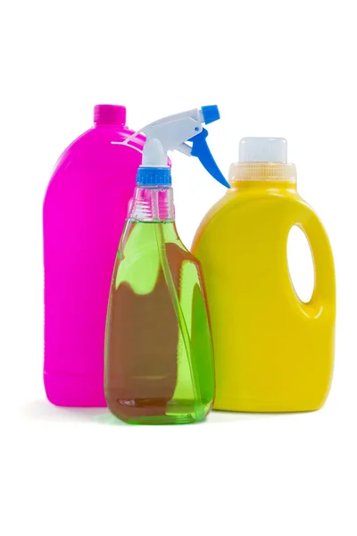 Colorful cleaning bottles — Stock Photo, Image