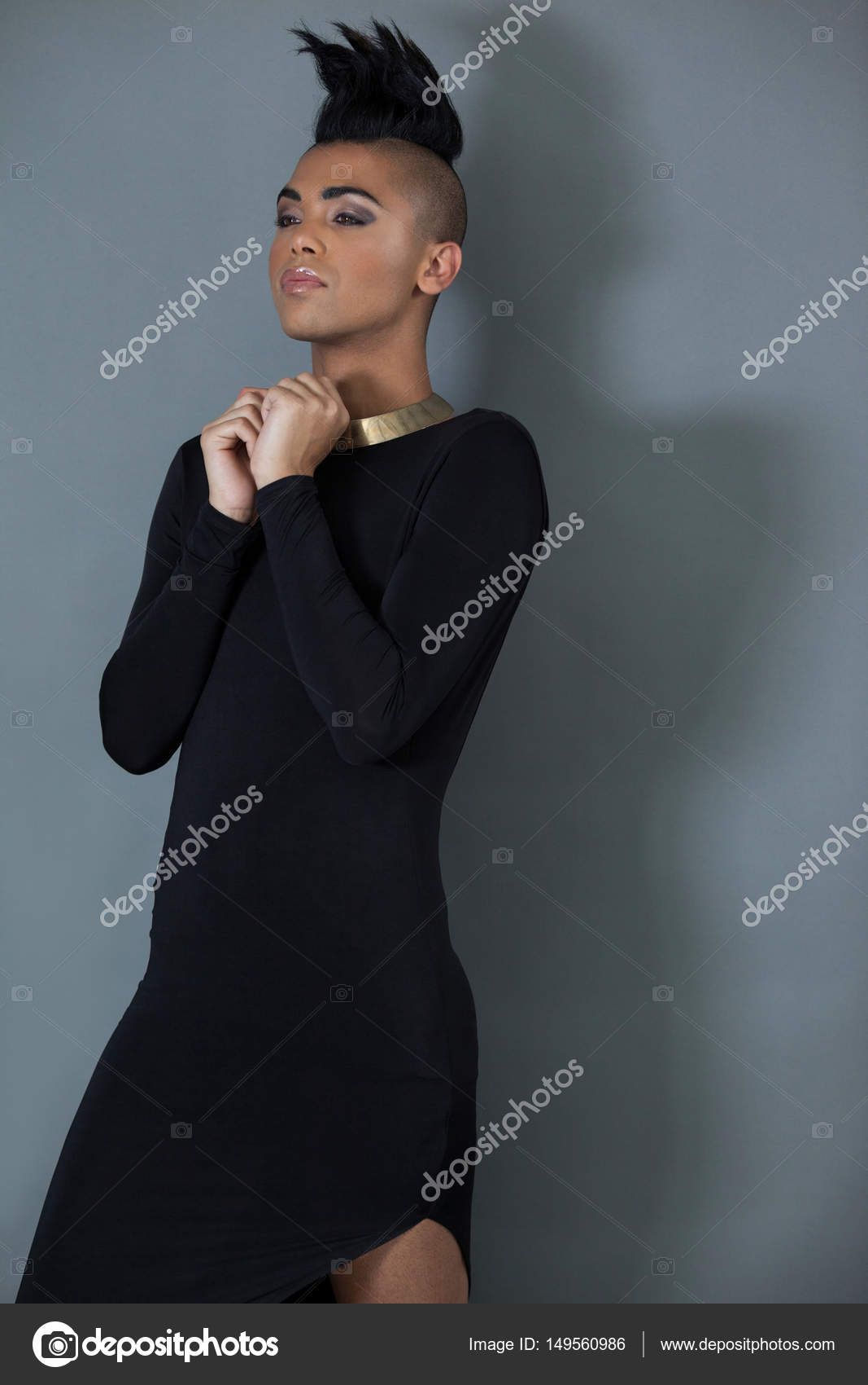 Confident Transgender With Half Shaved Hairstyle Stock Photo