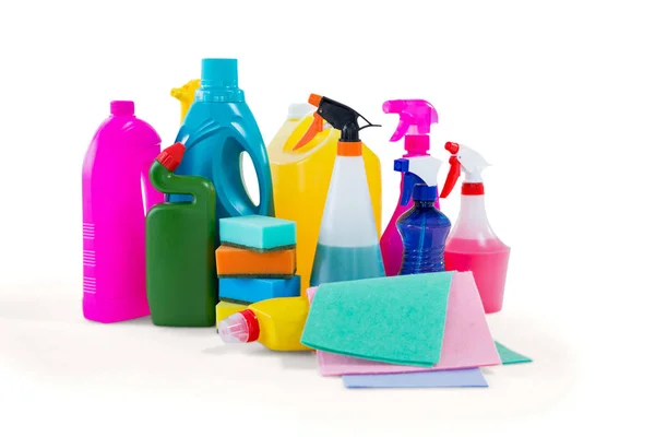 Καθαριστικά υγρά φιάλες και σκουπίστε μαξιλάρια — Φωτογραφία Αρχείου