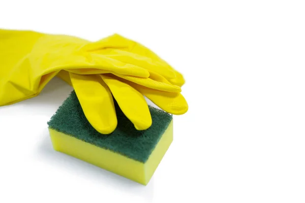 High angle view of glove and sponge — Stock Photo, Image