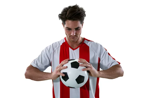 Jogadores de futebol segurando futebol — Fotografia de Stock