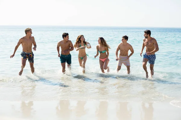 Friends running on shore — Stock Photo, Image