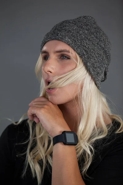 Transgender woman wearing knit hat — Stock Photo, Image