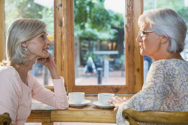 Senior vrienden interactie terwijl het hebben van koffie — Stockfoto