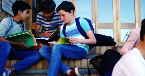 Estudiantes estudiando en el campus escolar — Vídeos de Stock