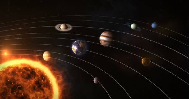 Naprendszer napsütéssel és bolygókkal — Stock videók