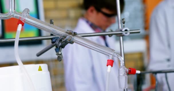 Des écoliers attentifs font une expérience chimique en laboratoire — Video
