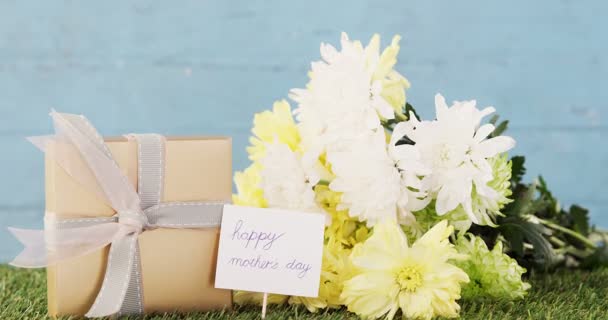 Gelukkig moeder dag tag en bloemen — Stockvideo