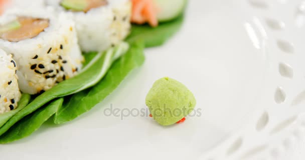 Sushi served on plate — Stock Video