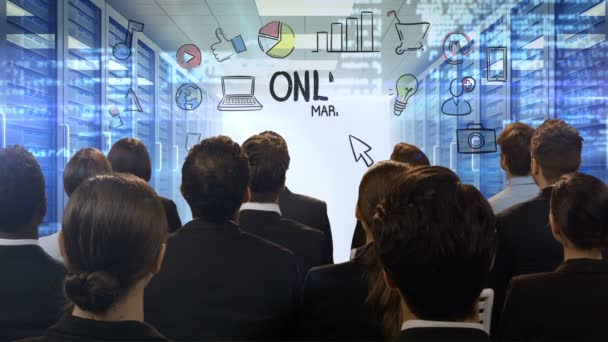 Mensen uit het bedrijfsleven kijken naar digitaal scherm — Stockvideo