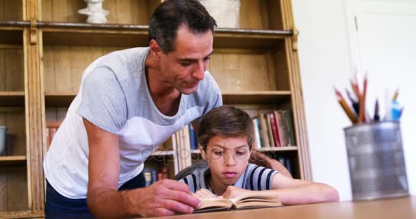 Pai e filho lendo um livro — Vídeo de Stock