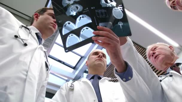 Doctores discutiendo sobre informe de rayos X — Vídeo de stock
