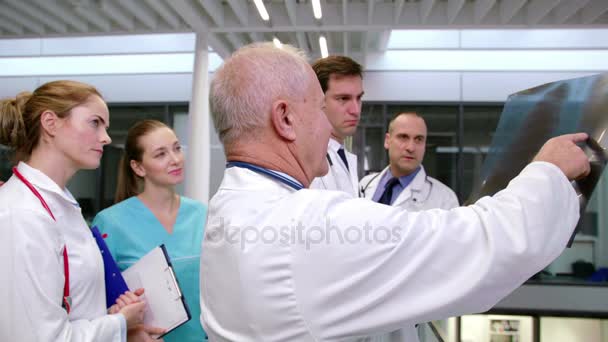 Doctores discutiendo sobre informe de rayos X — Vídeo de stock