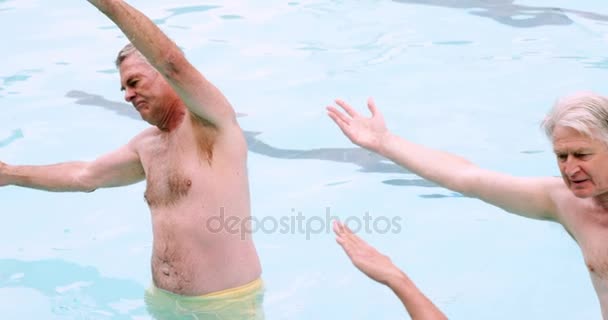 Mayores realizando ejercicio en piscina — Vídeos de Stock