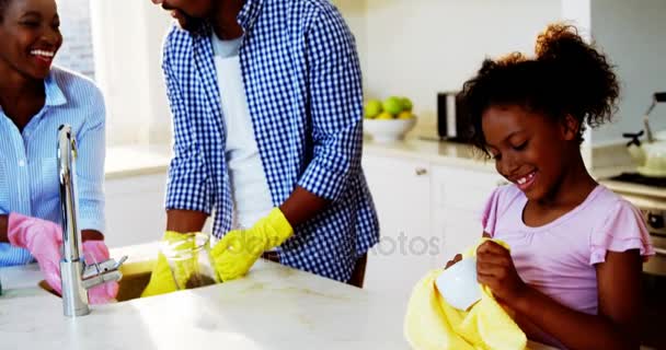 Family washing utensils — Stock Video
