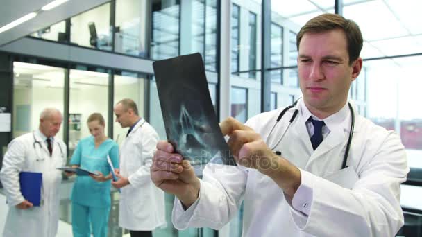 Lékař zkoumá x-ray zprávy — Stock video