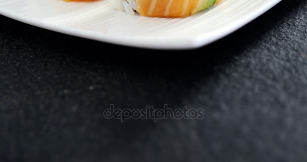 Sushi served on tray — Stock Video