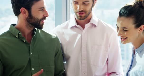 Sorrindo equipe de negócios interagindo uns com os outros — Vídeo de Stock