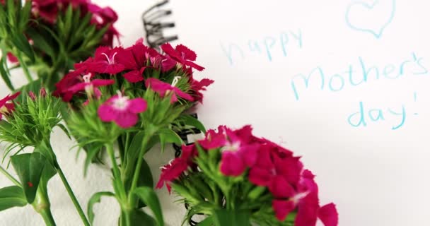 Flores rosadas con texto feliz día de las madres — Vídeos de Stock