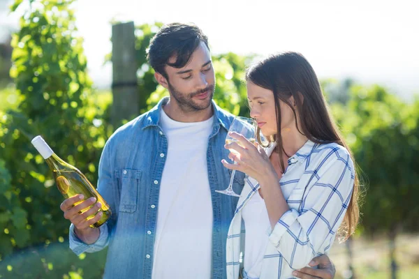 看着女友喝葡萄酒的人 — 图库照片