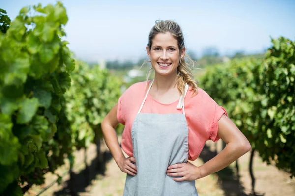 Portret van vrouwelijke boer op wijngaard — Stockfoto