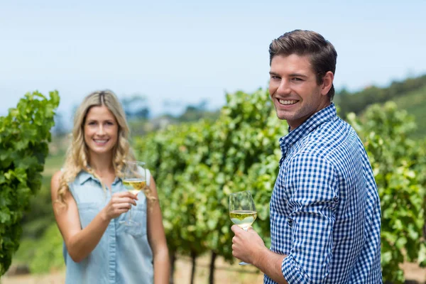 Couple holding wineglasses — Stock Photo, Image