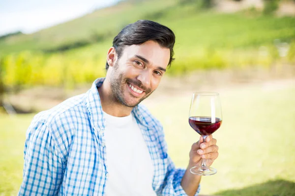 Sorrindo homem segurando vinho tinto — Fotografia de Stock