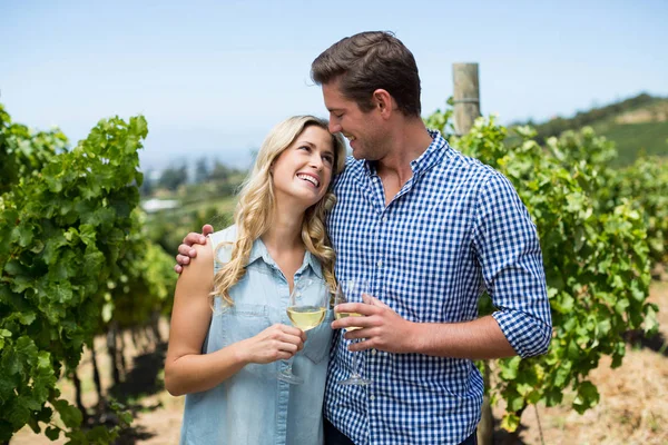 Lächelndes Paar mit Weingläsern — Stockfoto