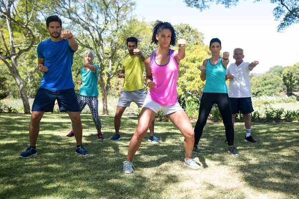 Grupo de personas que hacen ejercicio en el parque —  Fotos de Stock