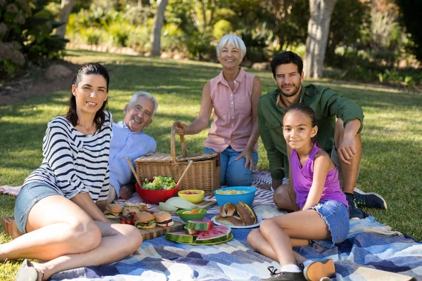 Família fazendo piquenique no parque — Fotografia de Stock