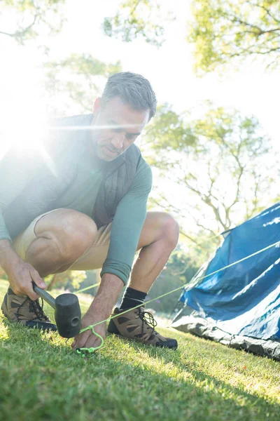 Man opzetten van de tent op Camping — Stockfoto