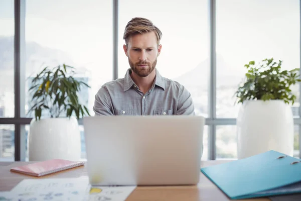 Esecutivo attento usando il computer portatile alla scrivania — Foto Stock