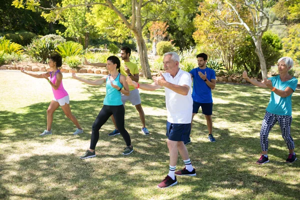 Grupo de pessoas se exercitando no parque — Fotografia de Stock