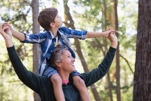 Father carrying son on shoulders — Stock Photo, Image