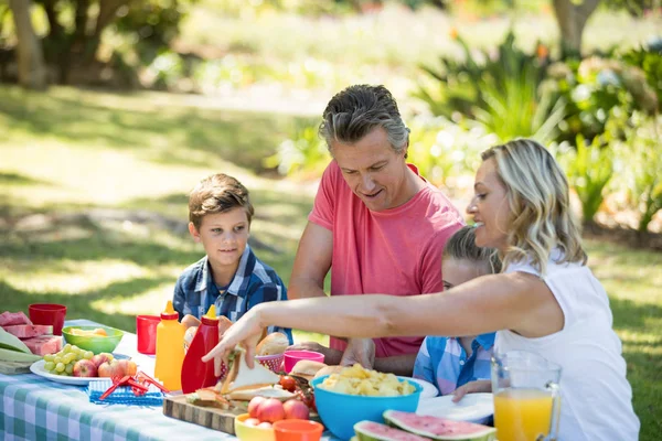 Familia feliz comiendo en el parque —  Fotos de Stock