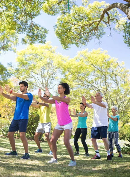 Grupo de pessoas se exercitando no parque — Fotografia de Stock