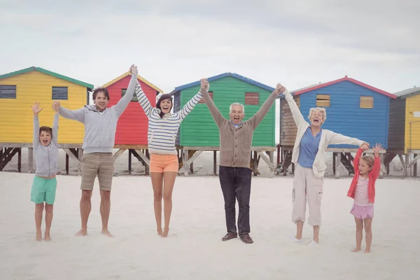 Multi-generation family holding hands at beach — Stock Photo, Image