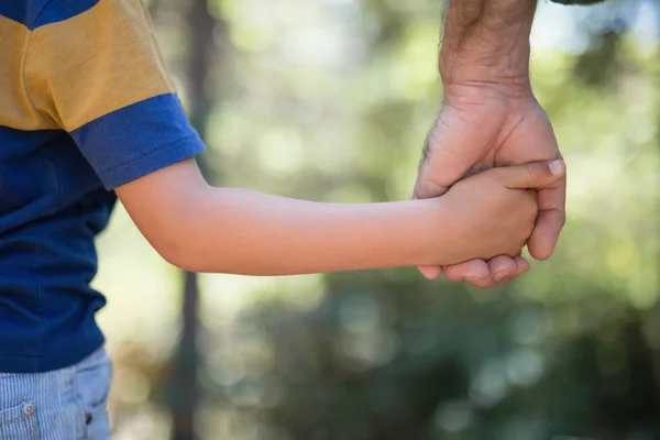 Çocuğun babalarının elini tutarak orta bölüm — Stok fotoğraf