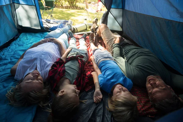Family lying in the tent — Stock Photo, Image