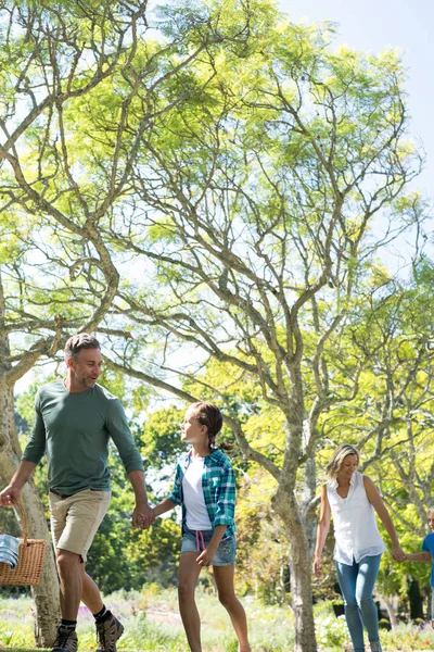 Family arriving in the park for picnic — Stock Photo, Image