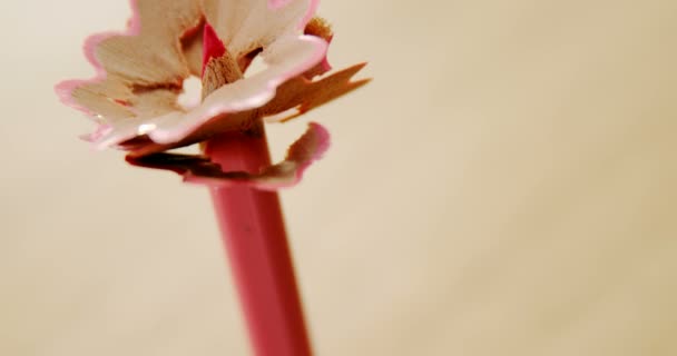Close-up de lápis de cor rosa com aparas — Vídeo de Stock