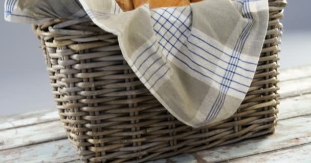 Close-up of baguettes in basket — Stock Video