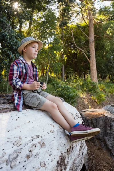 Αγόρι με κιάλια στο δάσος — Φωτογραφία Αρχείου