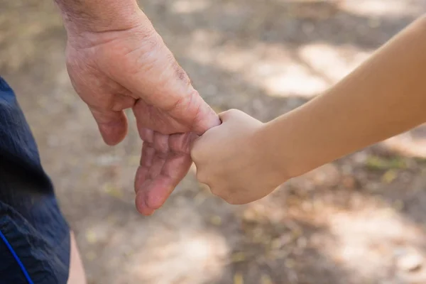 Abuelo sosteniendo mano de nieta — Foto de Stock